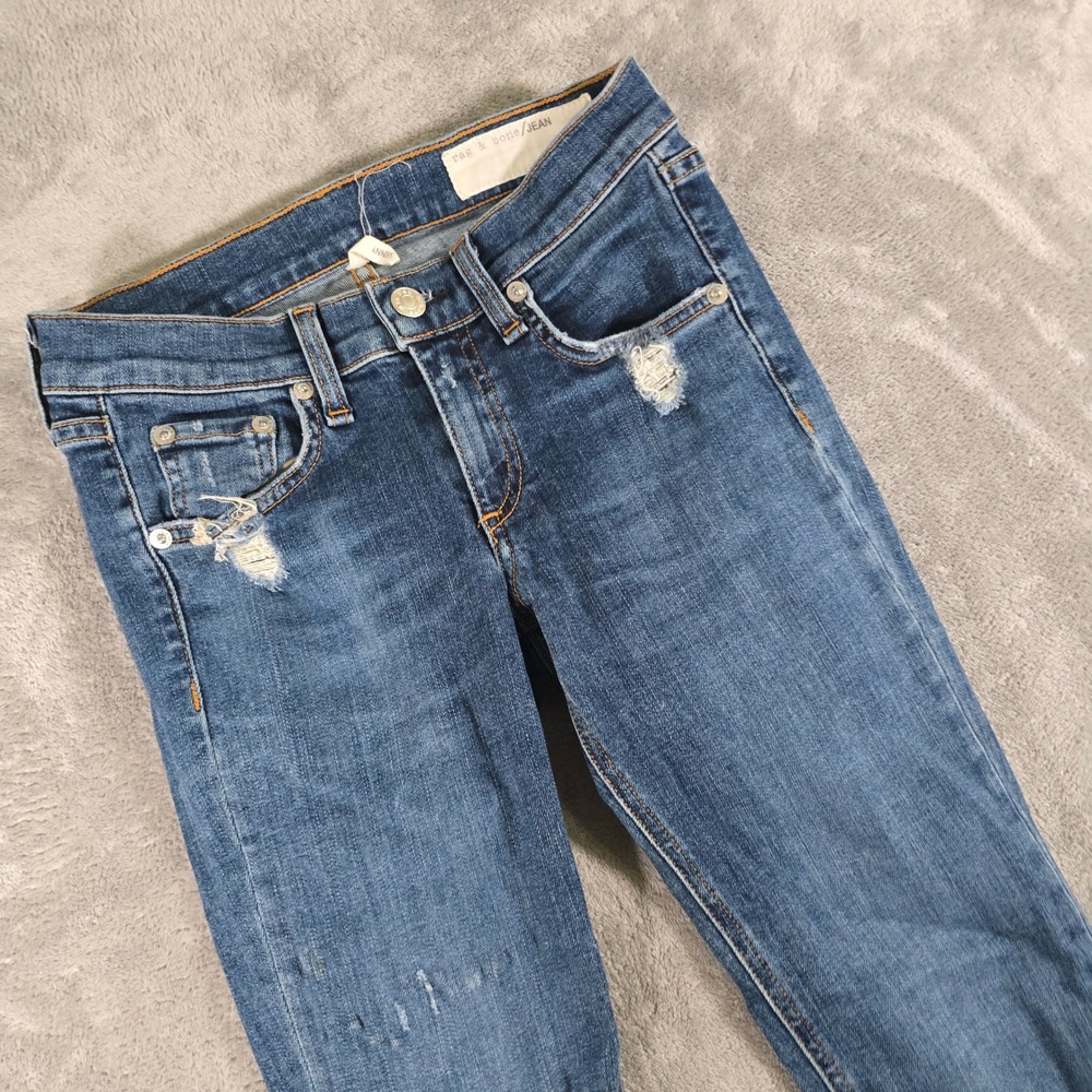 Rag & Bone Distressed Skinny‎ Jeans Frayed Hem Dark Wash Denim Size 24